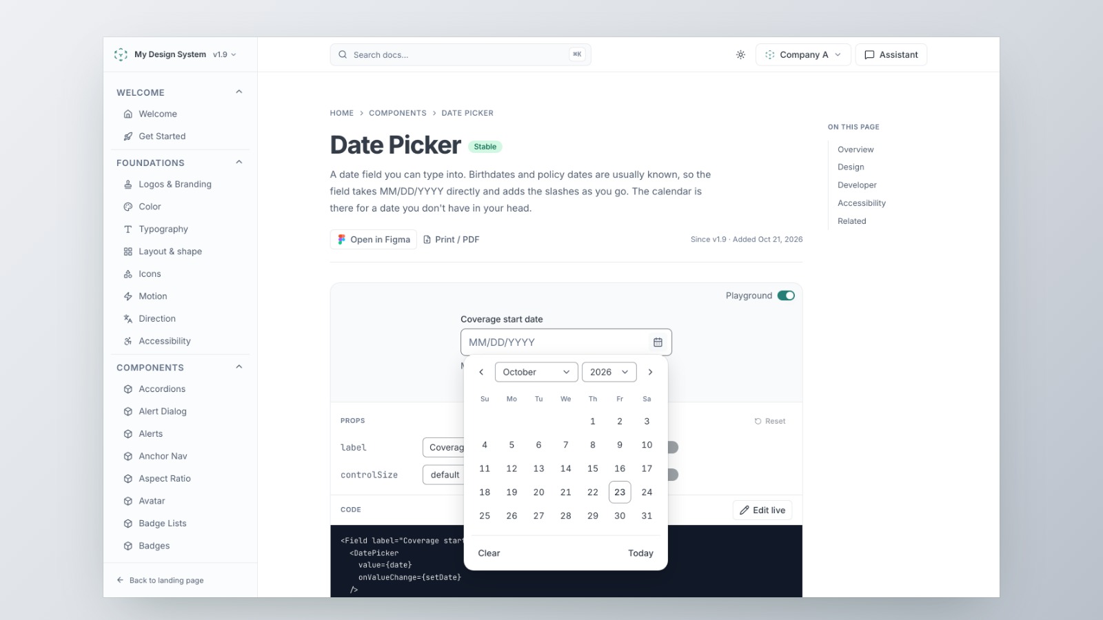 Date Picker with the calendar open; generalized portfolio visual - cover