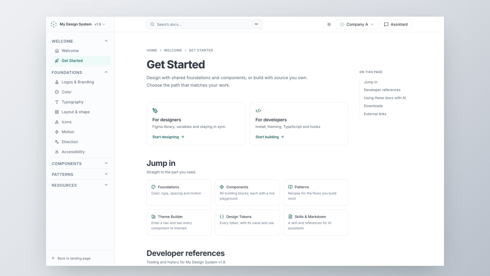 Get Started: one entry point for designers and developers; generalized portfolio visual - cover