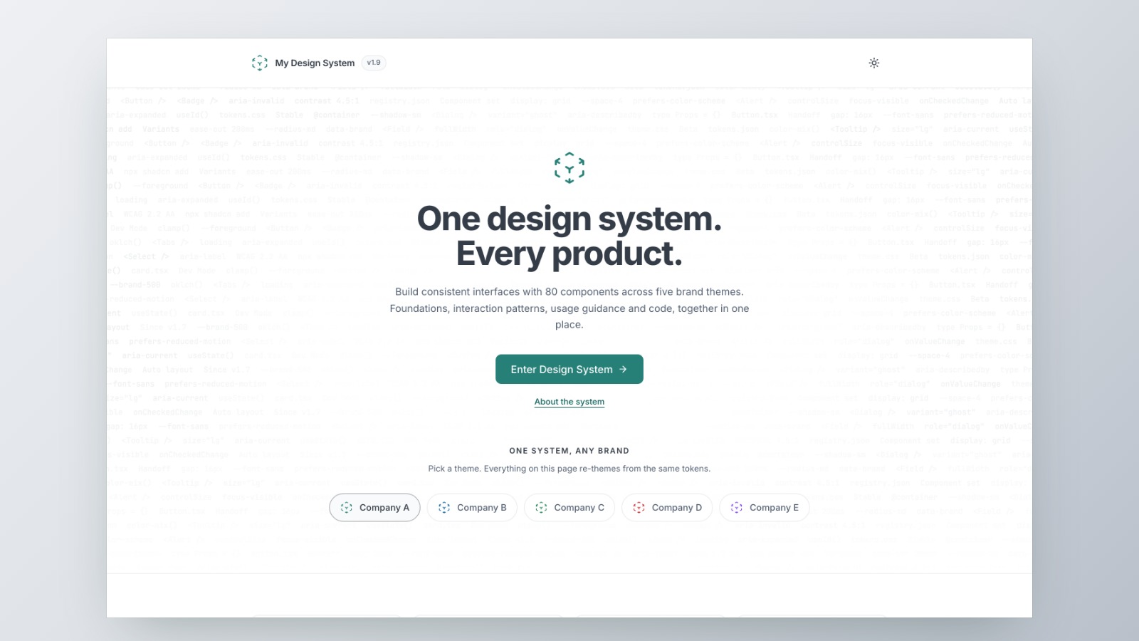 Welcome page in the Company A (teal) theme; generalized portfolio visual - cover