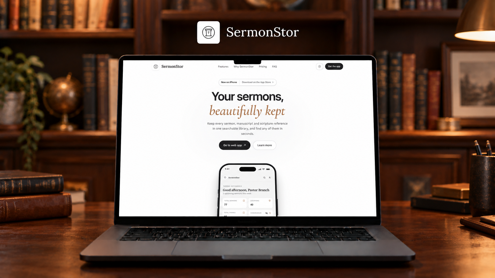 SermonStor: a home for every sermon, available on the web and iPhone. Presentation mockup. - cover